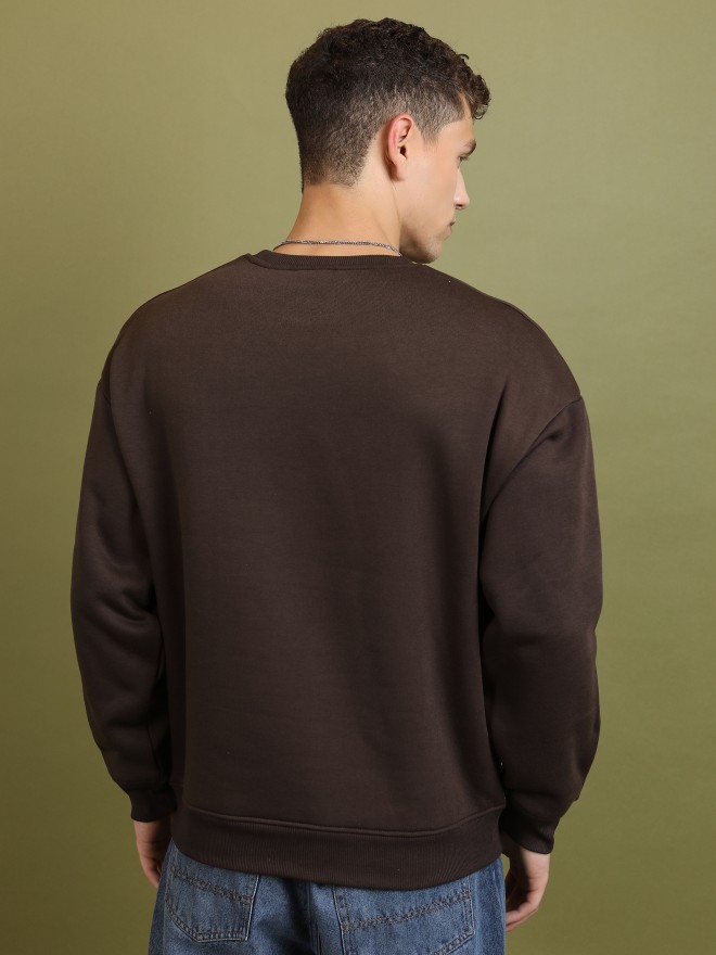 Highlander Men Coffee Brown Round Neck Oversized Fit Sweatshirt