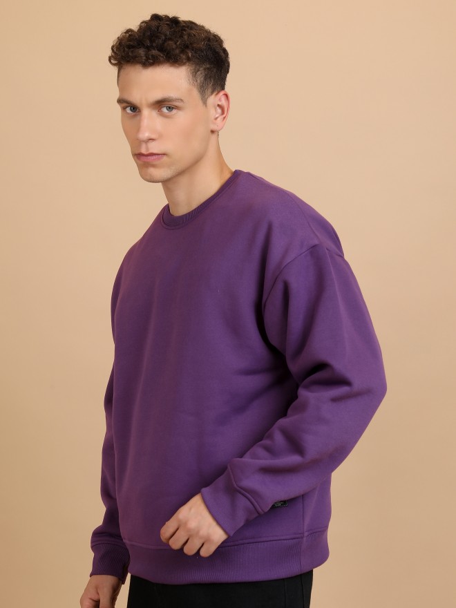 Highlander Men Purple Round Neck Oversized Fit Sweatshirt