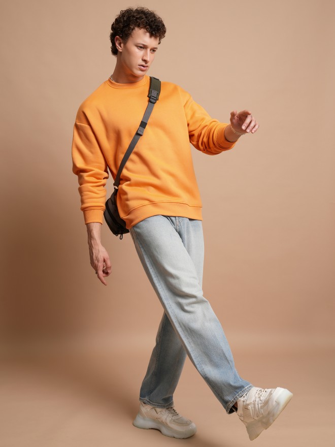 Highlander Men Orange Round Neck Pullover Sweatshirts 