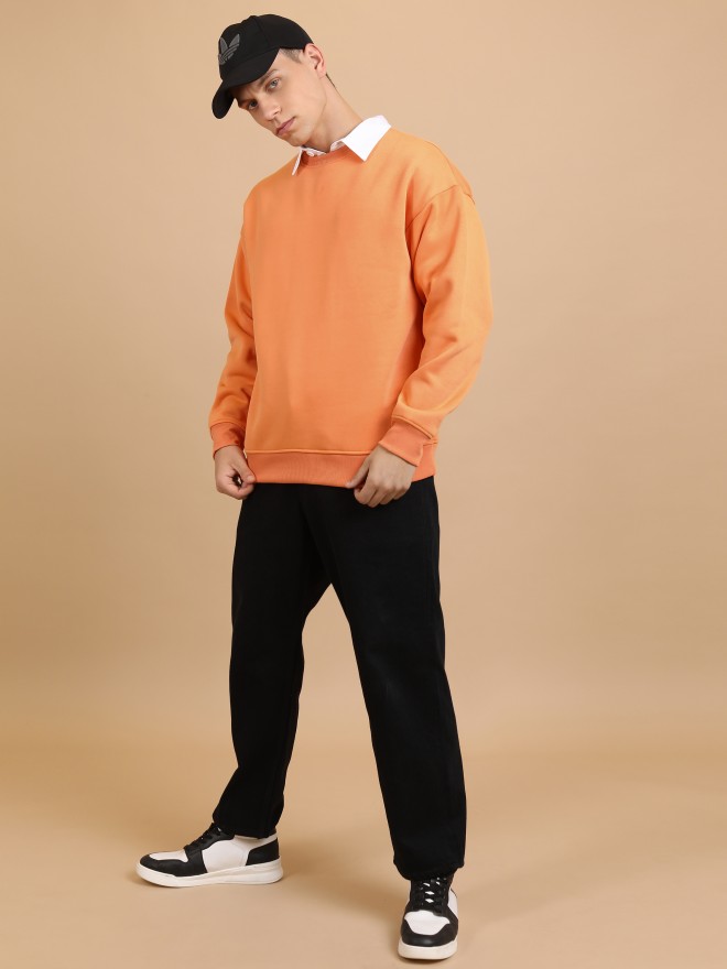 Highlander Men Orange Round Neck Oversized Fit Sweatshirt