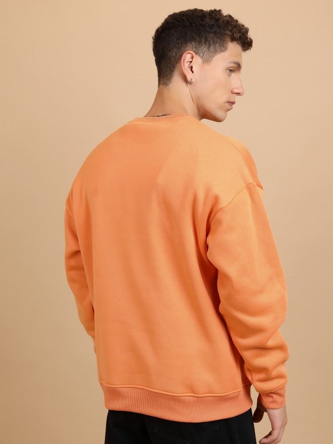 Highlander Men Orange Round Neck Oversized Fit Sweatshirt