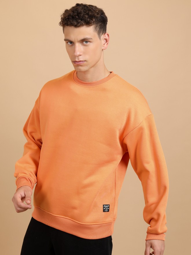 Highlander Men Orange Round Neck Oversized Fit Sweatshirt