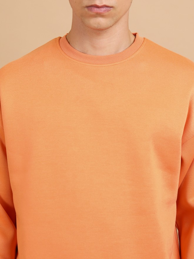 Highlander Men Orange Round Neck Oversized Fit Sweatshirt