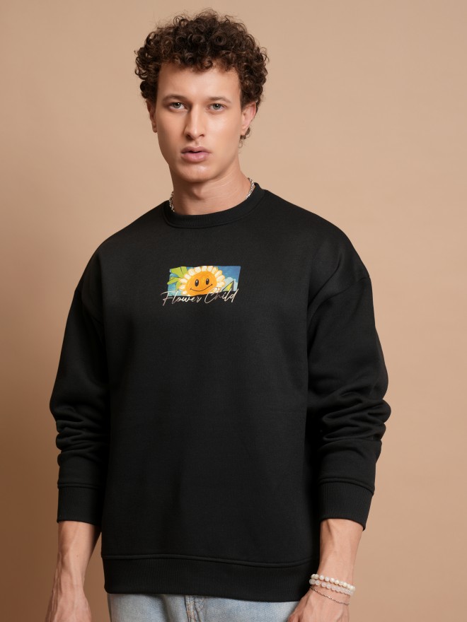 Highlander Men Black Round Neck Pullover Sweatshirts 