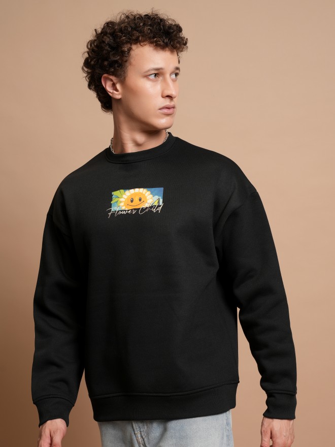 Highlander Men Black Round Neck Pullover Sweatshirts 