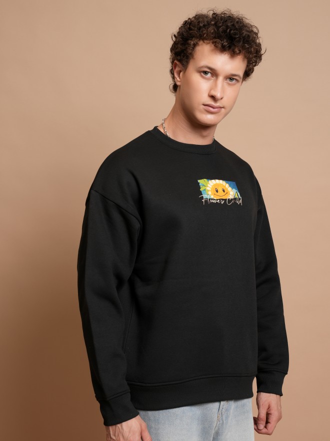 Highlander Men Black Round Neck Pullover Sweatshirts 