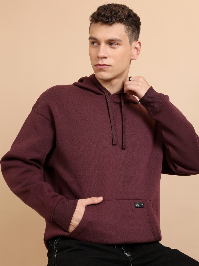 Buy Highlander Burgundy Oversized Fit Hoodie Sweatshirt for Men Online ...