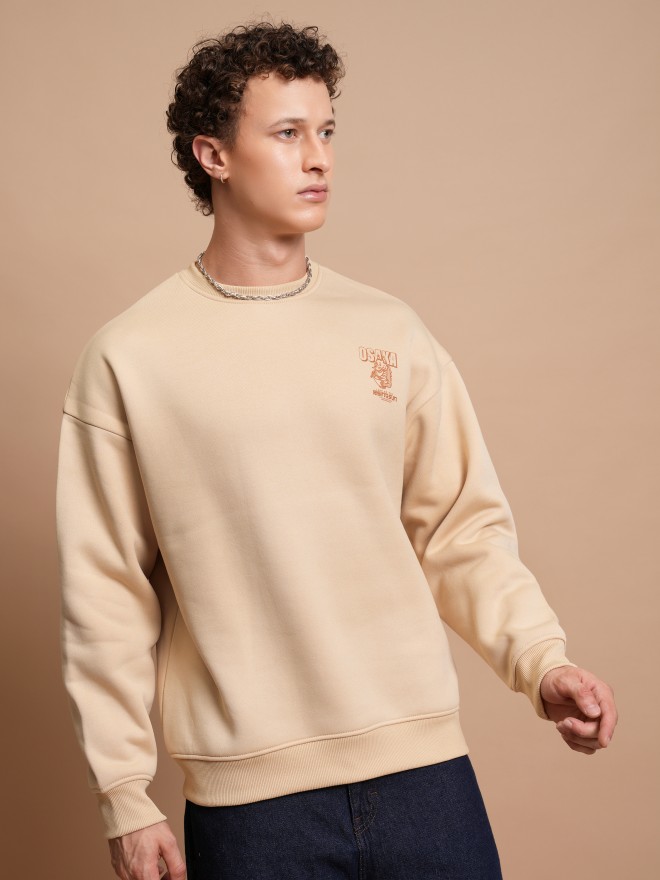 Buy Highlander Beige Round Neck Oversized Fit Sweatshirt for Men