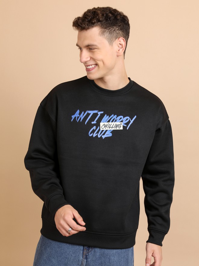 Highlander Men Black Round Neck Pullover Sweatshirts 