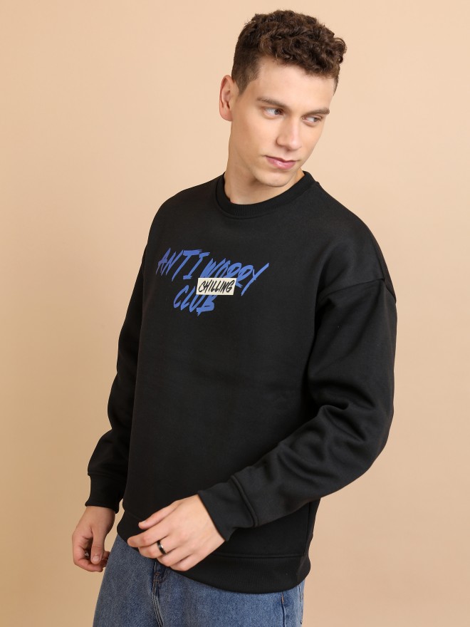 Highlander Men Black Round Neck Pullover Sweatshirts 