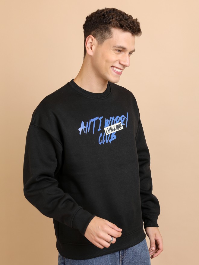 Highlander Men Black Round Neck Pullover Sweatshirts 