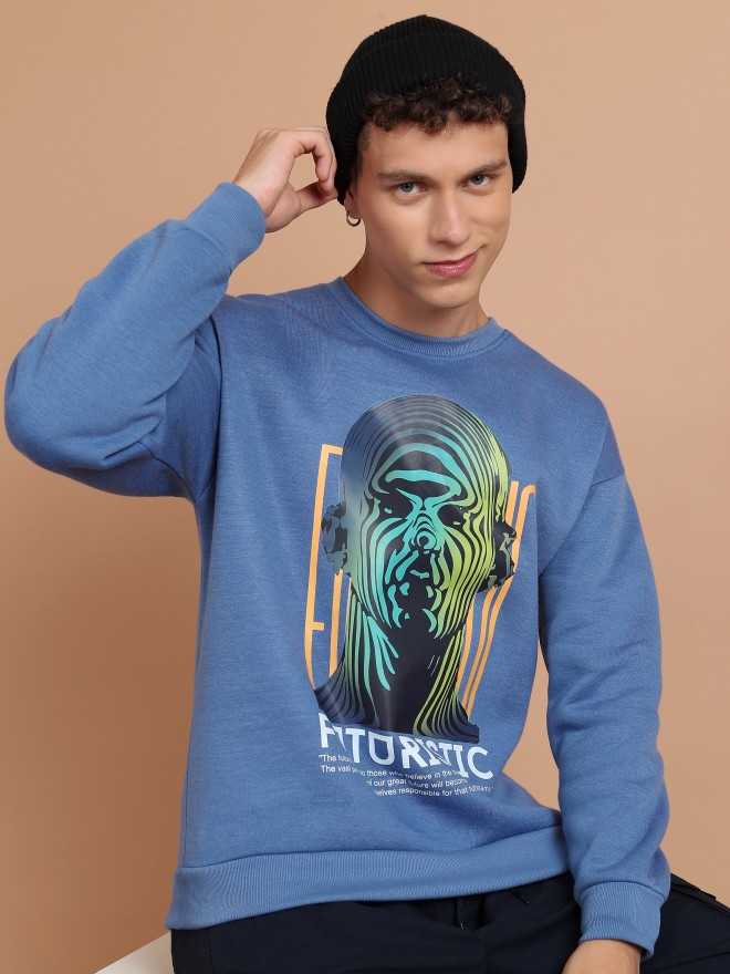 Highlander Men Blue Round Neck Pullover Sweatshirts 