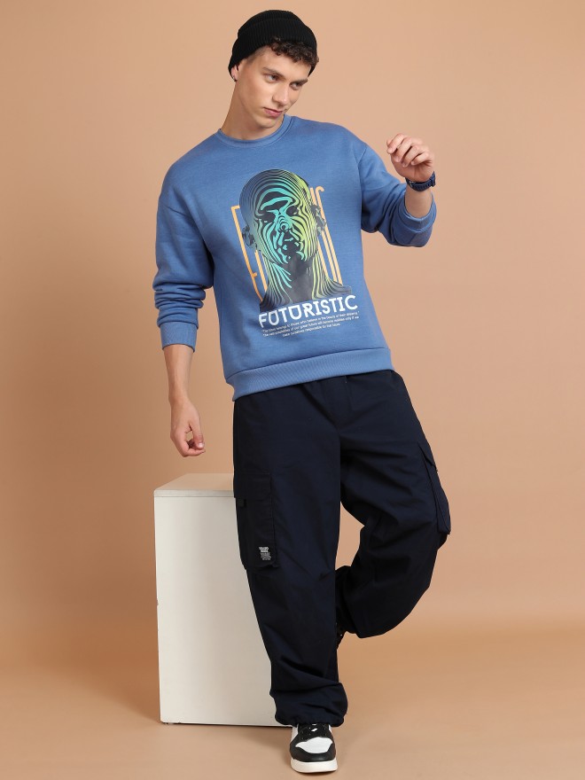 Highlander Men Blue Round Neck Pullover Sweatshirts 