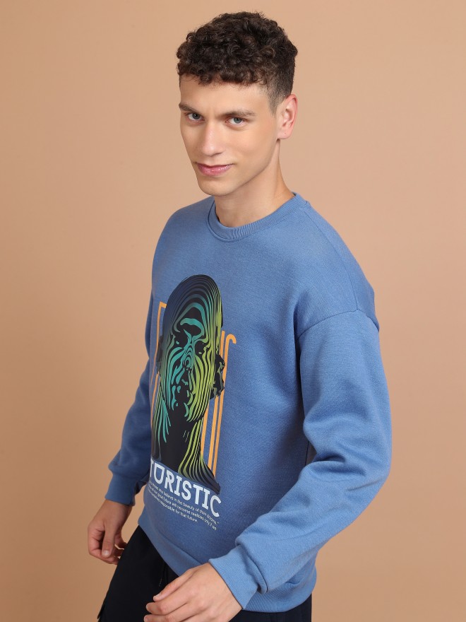 Highlander Men Blue Round Neck Pullover Sweatshirts 