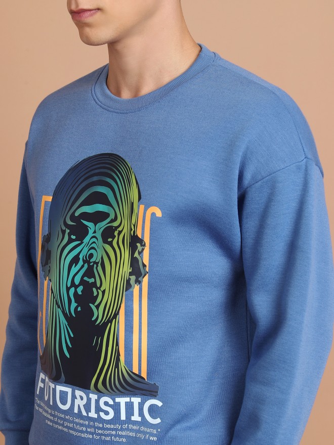 Highlander Men Blue Round Neck Pullover Sweatshirts 