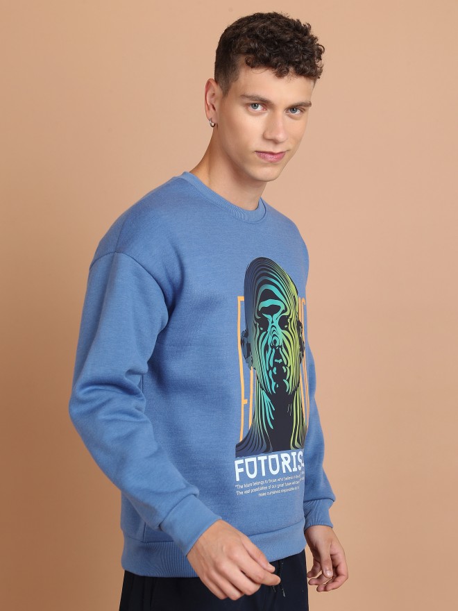 Highlander Men Blue Round Neck Pullover Sweatshirts 