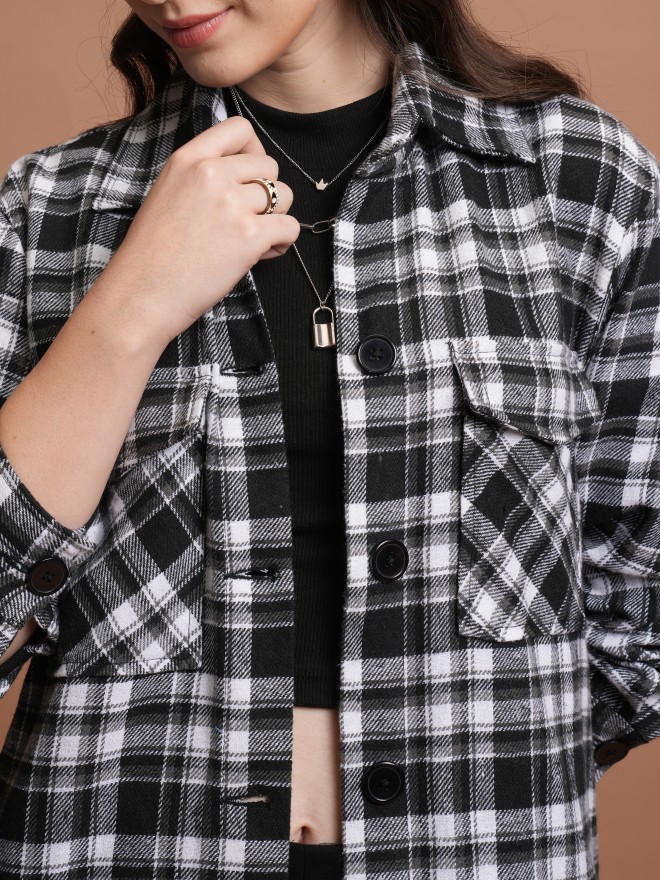 Black white outlet check shirt womens