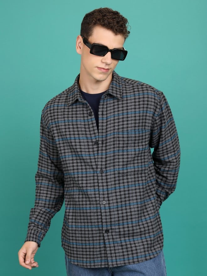 Highlander Men Grey Checked Open Front  Jackets 