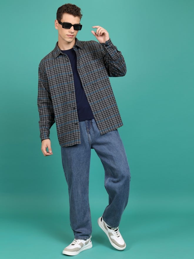 Highlander Men Grey Checked Open Front  Jackets 