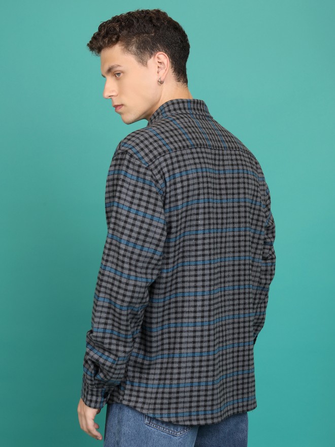 Highlander Men Grey Checked Open Front  Jackets 