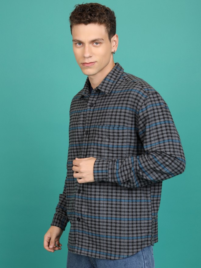 Highlander Men Grey Checked Open Front  Jackets 