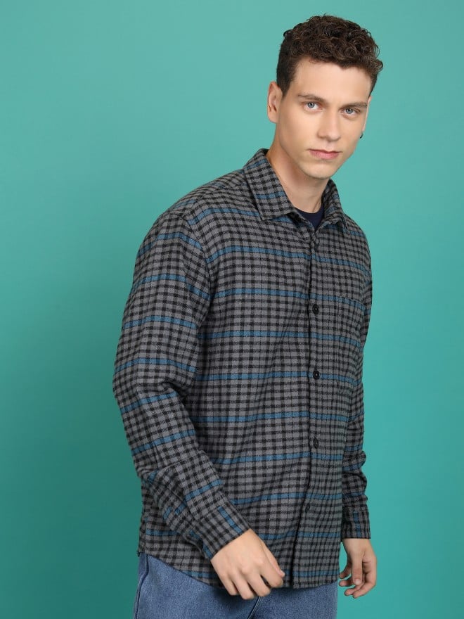 Highlander Men Grey Checked Open Front  Jackets 