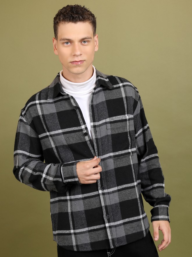 Highlander Men Black Checked Open Front  Jackets 