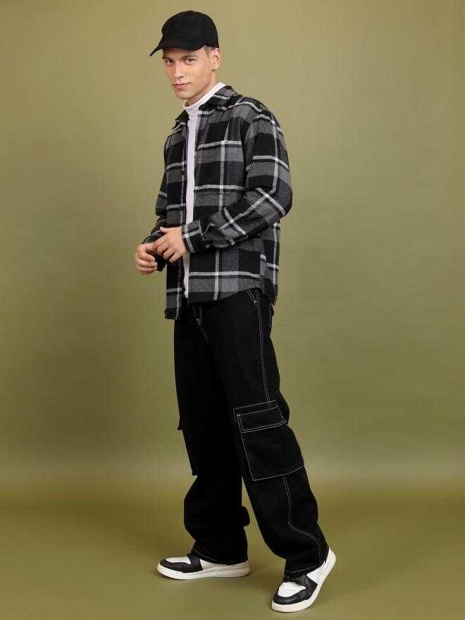 Highlander Men Black Checked Open Front  Jackets 