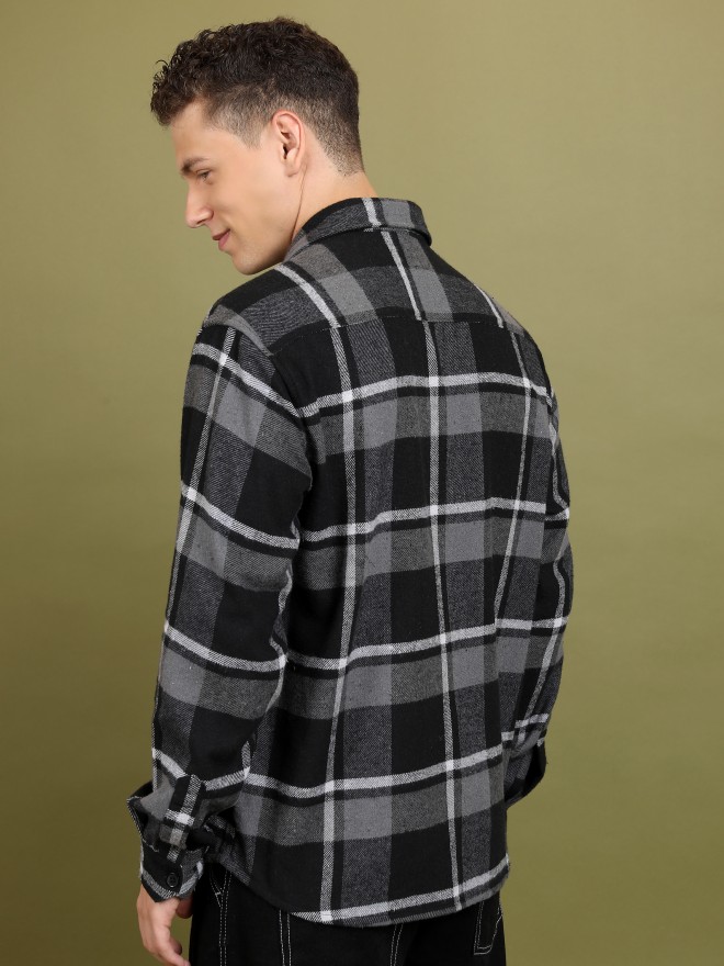 Highlander Men Black Checked Open Front  Jackets 