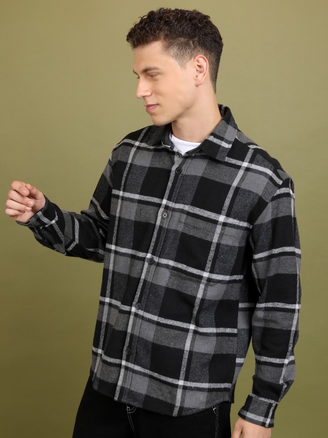 Highlander Men Black Checked Open Front  Jackets 