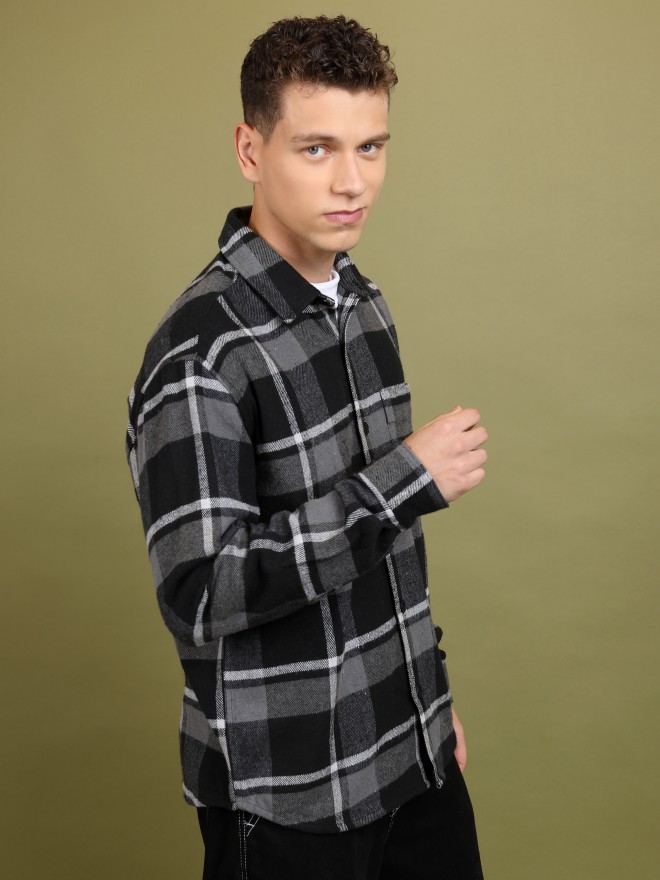 Highlander Men Black Checked Open Front  Jackets 