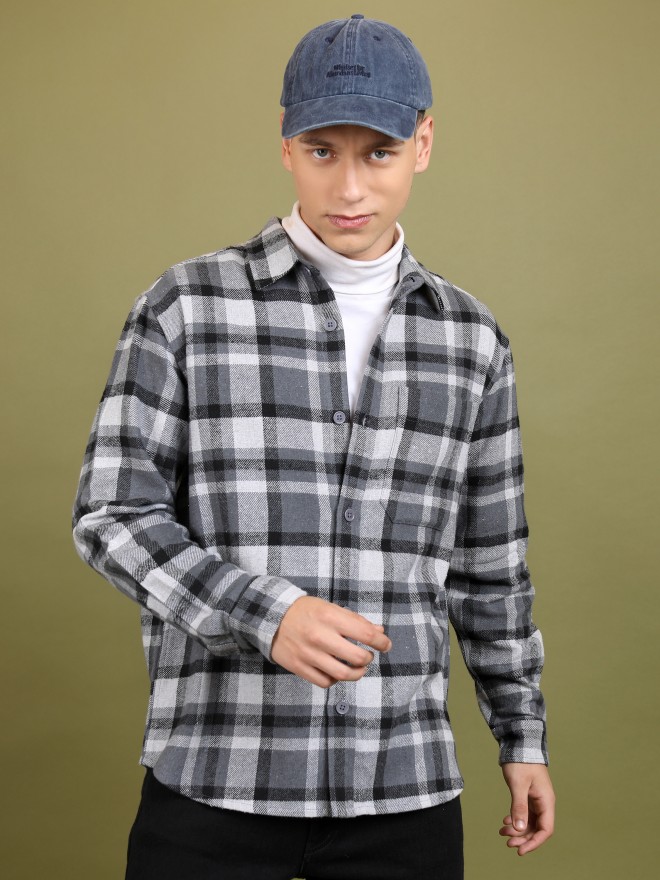 Buy Highlander Grey/Black Open Front Oversized Shacket for Men Online ...