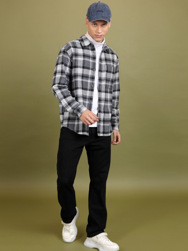 Highlander Men Grey Checked Open Front  Jackets 