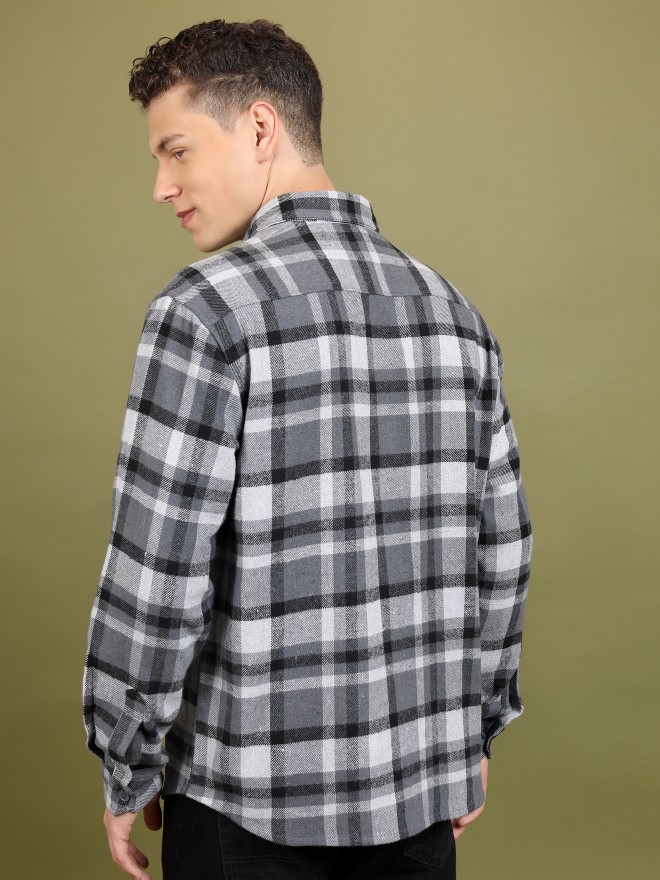 Highlander Men Grey Checked Open Front  Jackets 