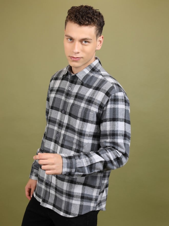 Highlander Men Grey Checked Open Front  Jackets 