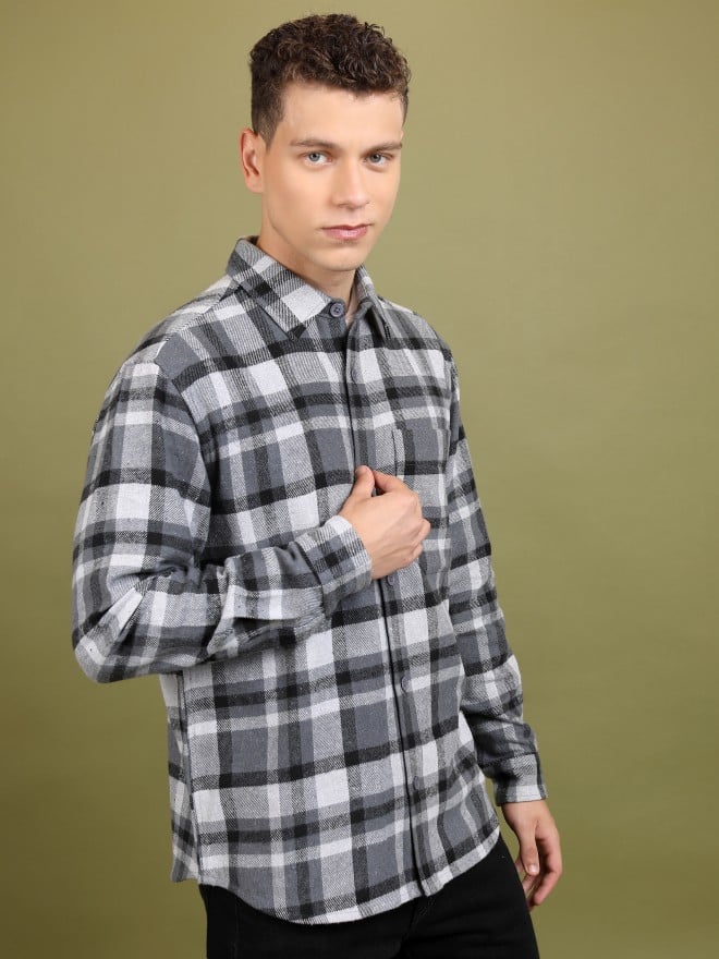 Highlander Men Grey Checked Open Front  Jackets 