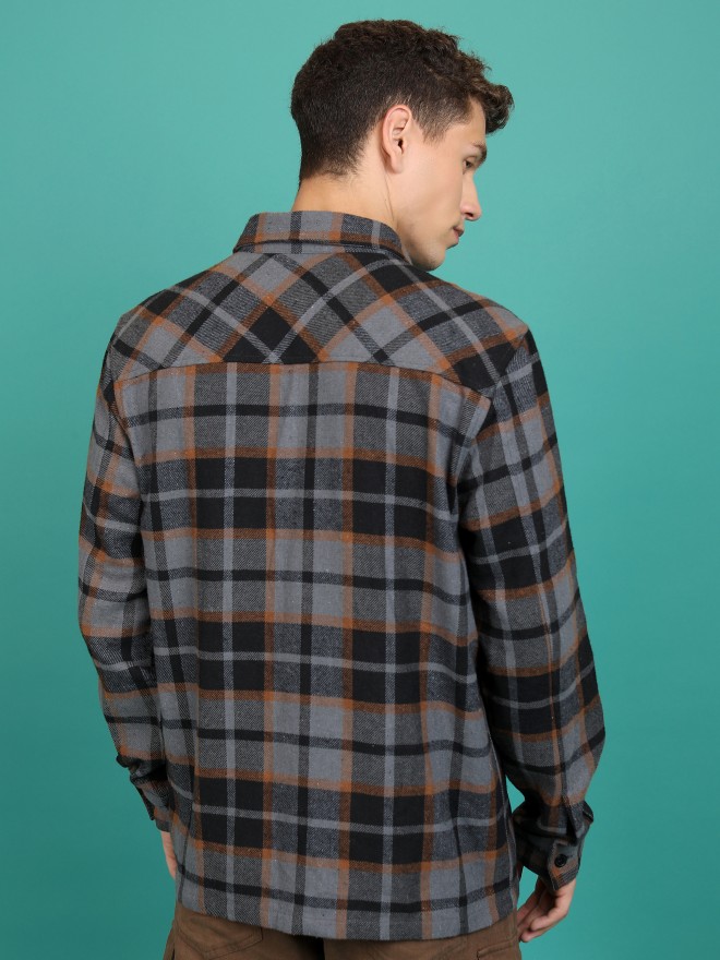 Highlander Men Grey Checked Open Front  Jackets 