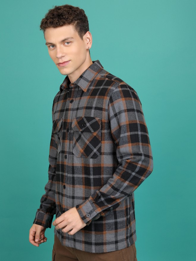 Highlander Men Grey Checked Open Front  Jackets 