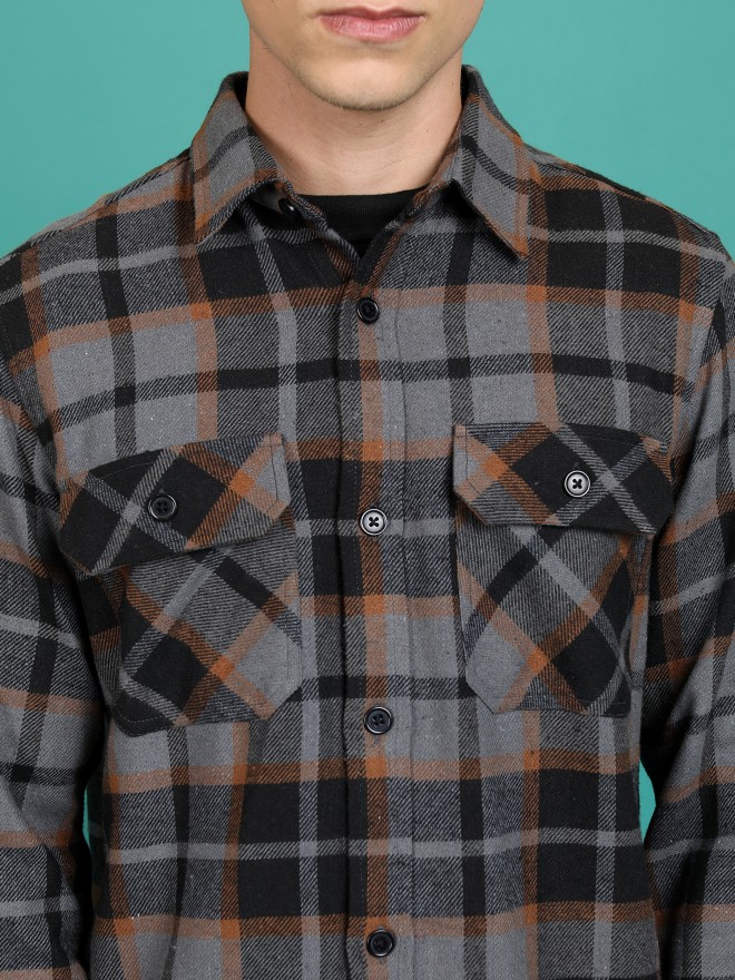 Highlander Men Grey Checked Open Front  Jackets 