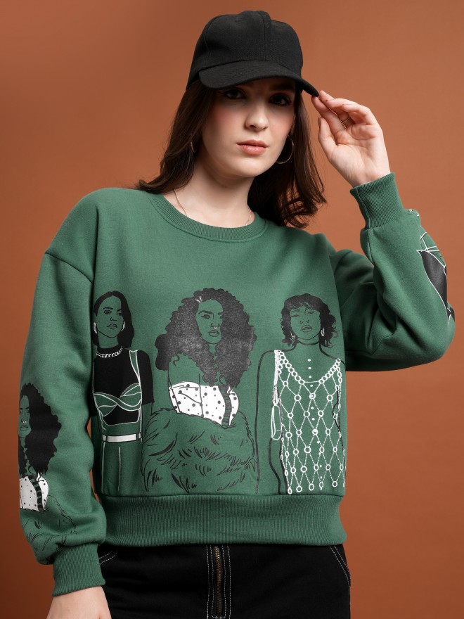 Buy Tokyo Talkies Green Printed Relaxed Fit Sweatshirt for Women Online at  Rs.382 - Ketch