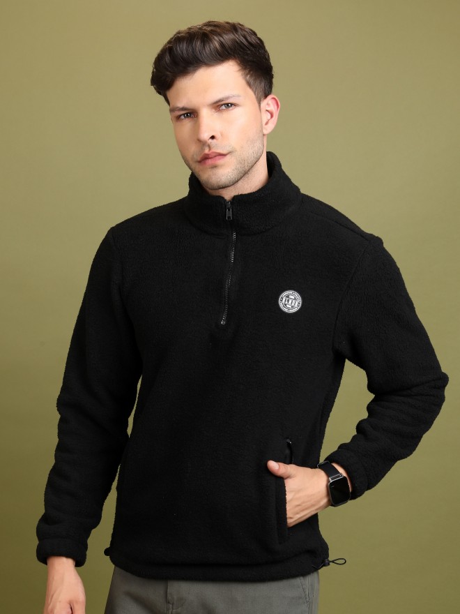 Highlander Men Black High Neck Pullover Sweatshirts