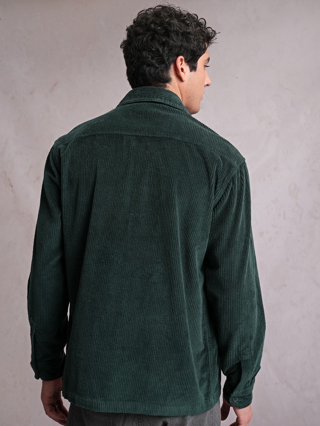 Locomotive Men Green Self Design Oversized Fit Casual Shirts 