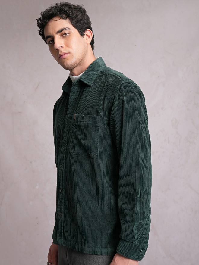 Locomotive Men Green Self Design Oversized Fit Casual Shirts 