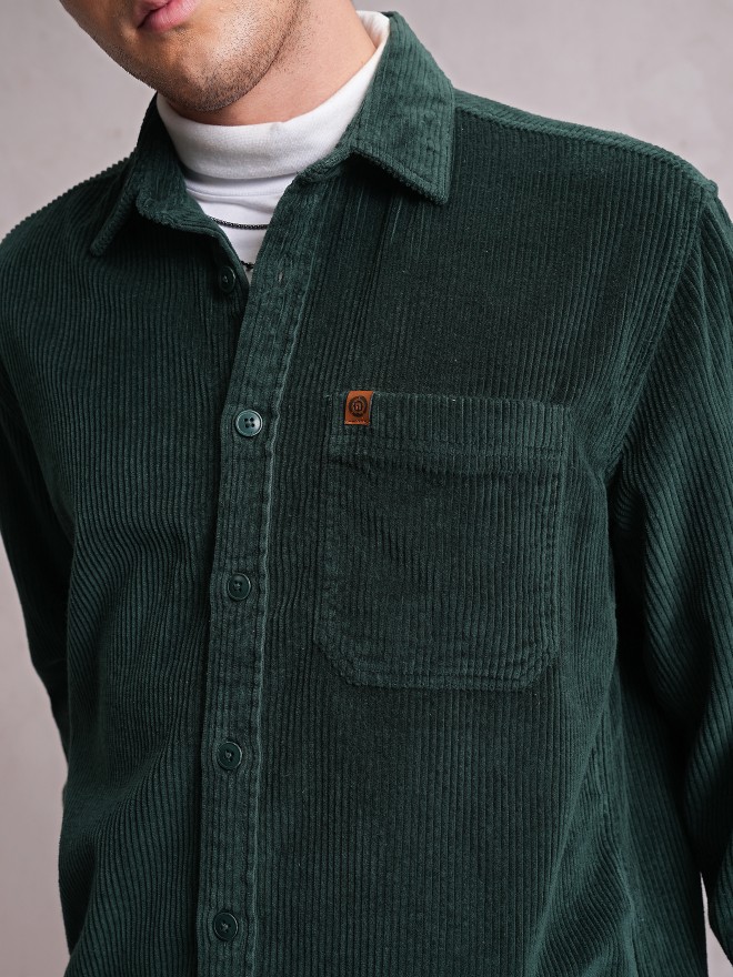 Locomotive Men Green Self Design Oversized Fit Casual Shirts 