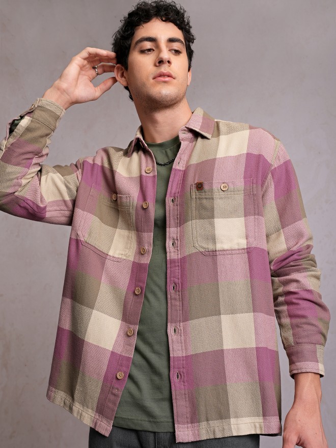 Buy Locomotive Pink Checked Oversized Fit Casual Shirt for Men Online ...