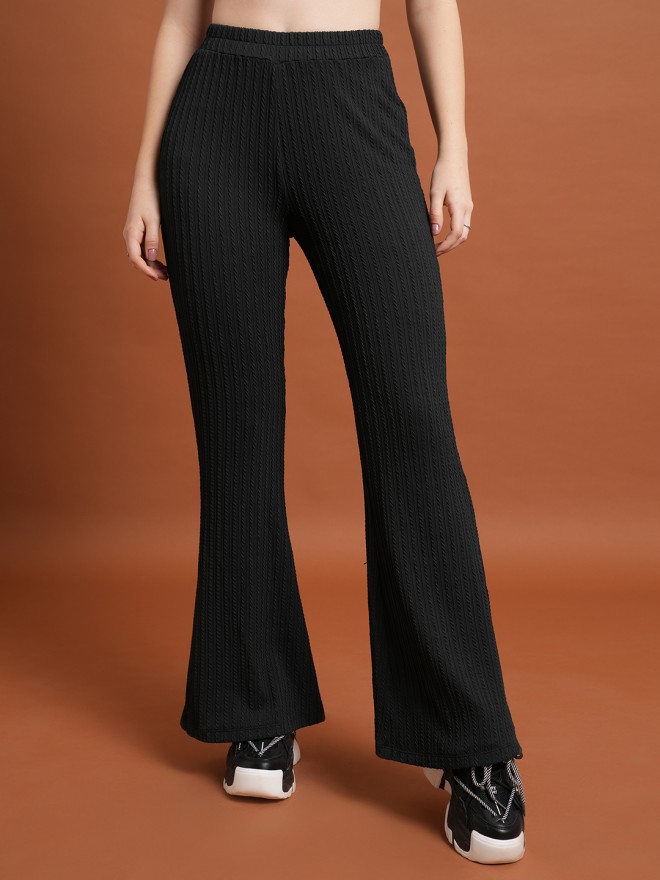 Women Black Regular Fit Solid Casual Trousers