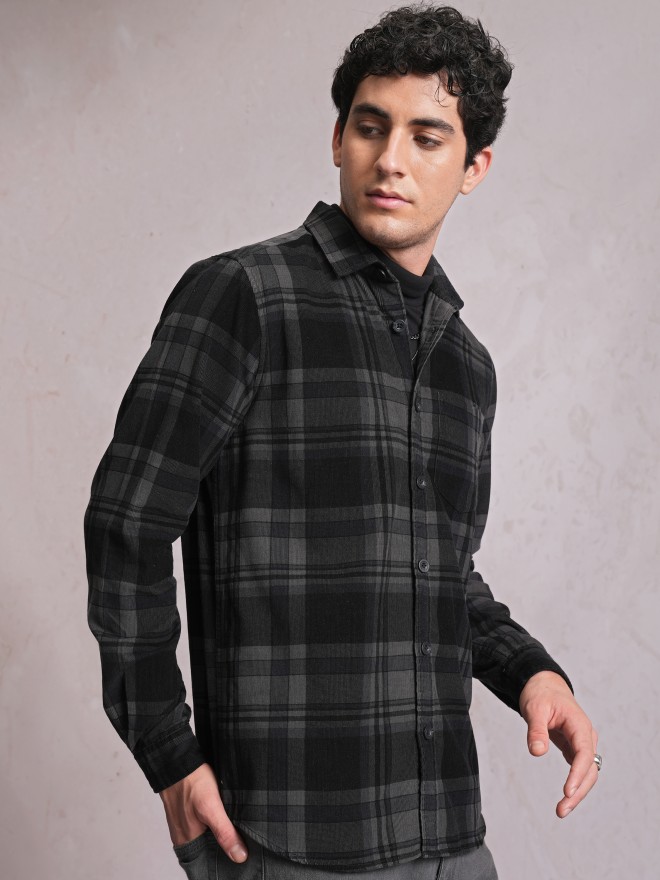 Buy Locomotive Black/Grey Checked Regular Fit Casual Shirt for Men ...