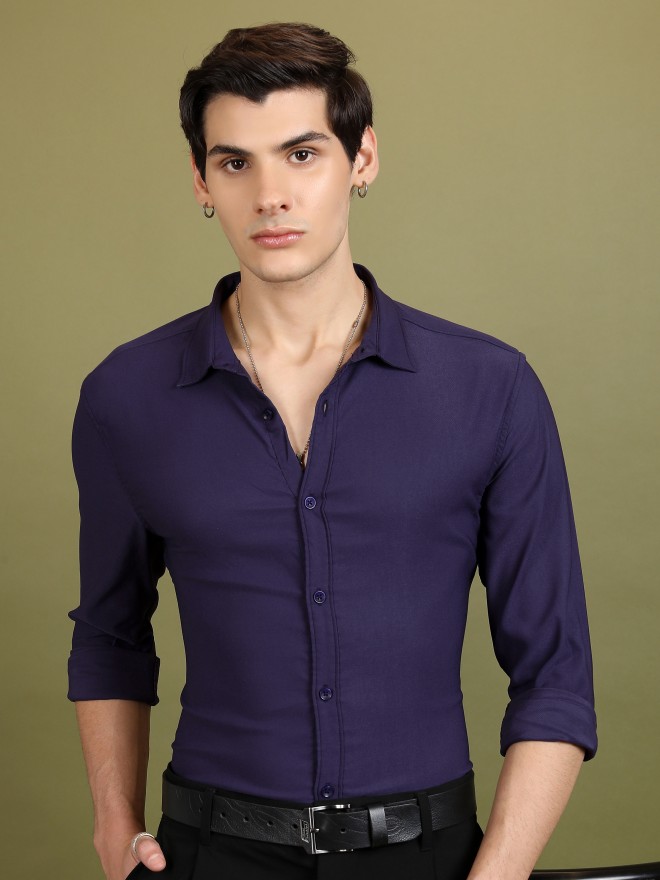 Buy Highlander Purple Solid Slim Fit Casual Shirt for Men Online at Rs ...