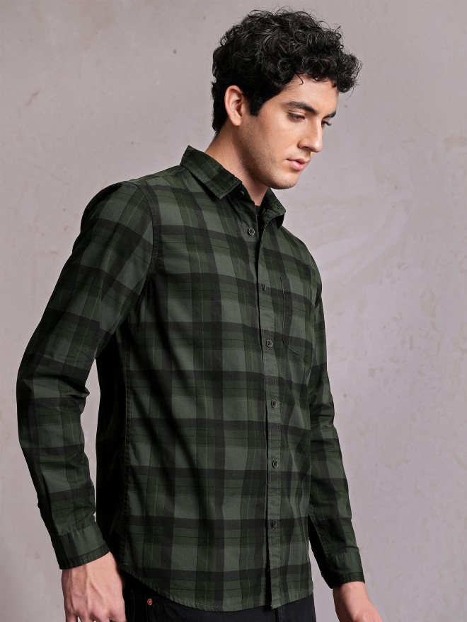 Buy Locomotive Green Checked Relaxed Fit Casual Shirt for Men Online at ...