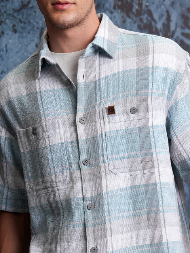 Buy Locomotive Blue/White Checked Oversized Fit Casual Shirt for Men ...
